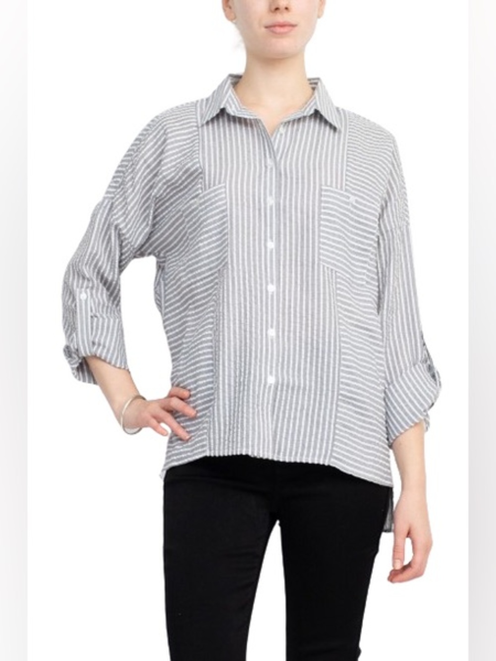 Adyson Parker Collared Button Down 2 Way Sleeve Shirt